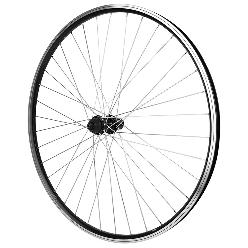 Roue VTC 700 x 35 - 28" arrière alu noir moyeu Shimano QC300 Centerlock cassette 11-10-9-8V jante 19C 36 rayons argent