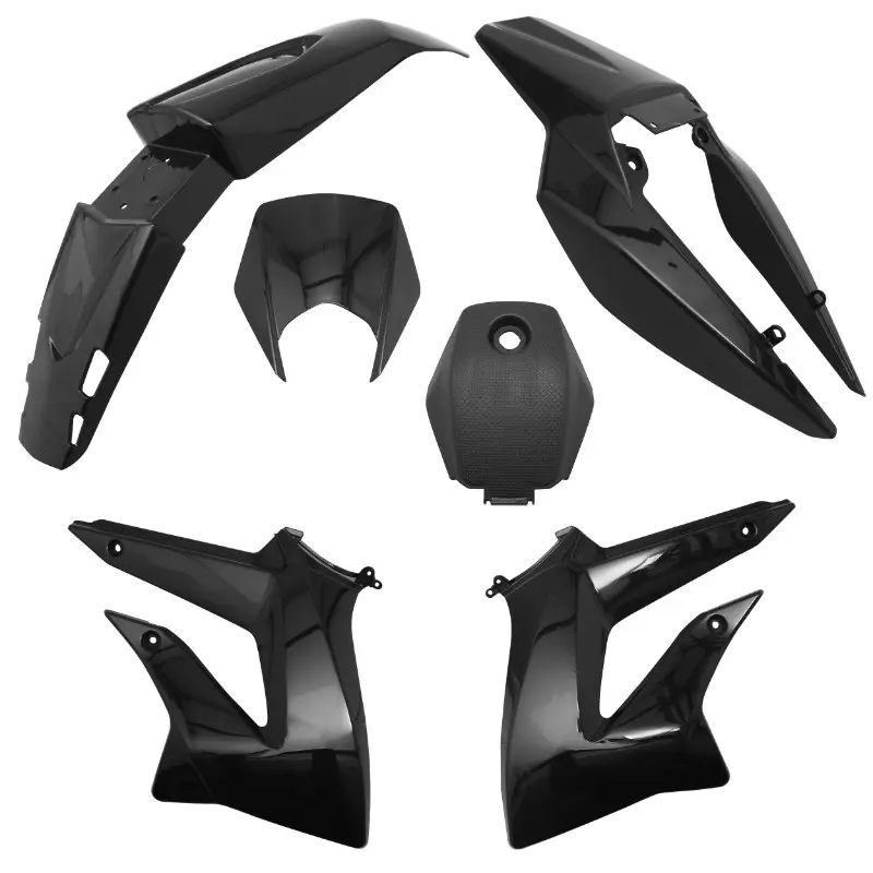 Carrosserie-carénage 50 à boîte adaptable Derbi 50 Senda DRD 2011-2017 noir brillant (kit 6 pièces) P2R