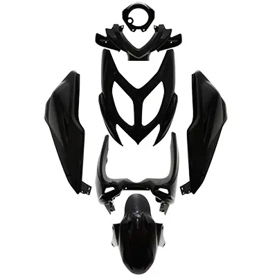 Carrosserie-carénage adaptable MBK Nitro 50 2013+ Yamaha Aerox 50 2013+ noir brillant kit 7 pièces P2R
