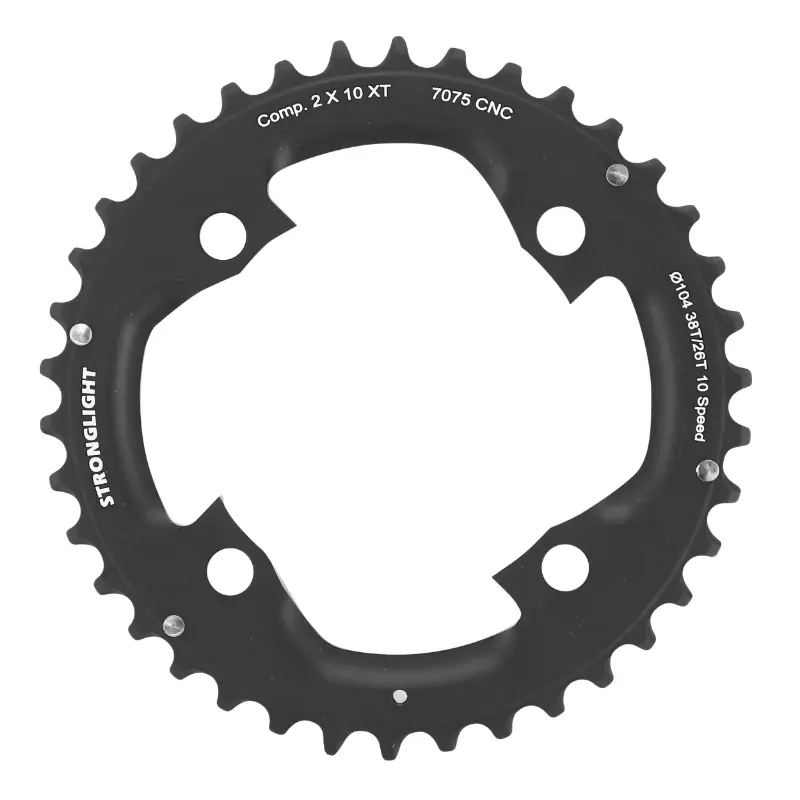 Plateau VTT 4BRA d.104 pour shimano XT M785 Stronglight double 38DTS exterieur noir (pour interieur 24-26DTS) non filete - epaisseur 5MM 10V.