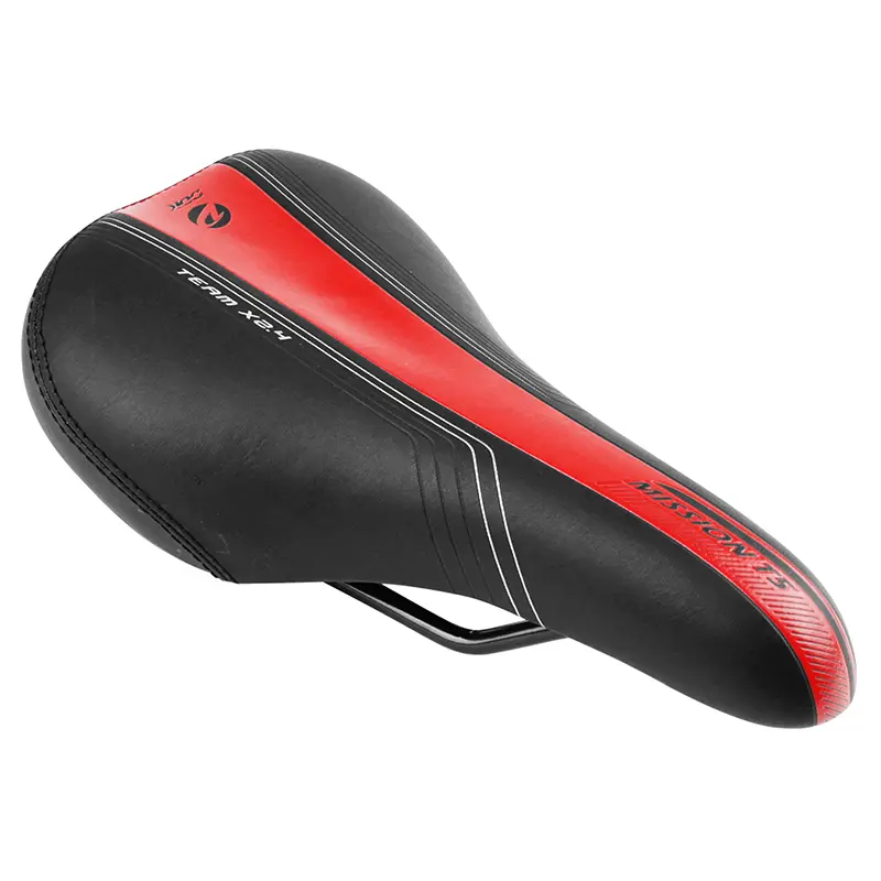 Selle junior Newton Mission noir décoration rouge-argent 240x160mm rail acier noir