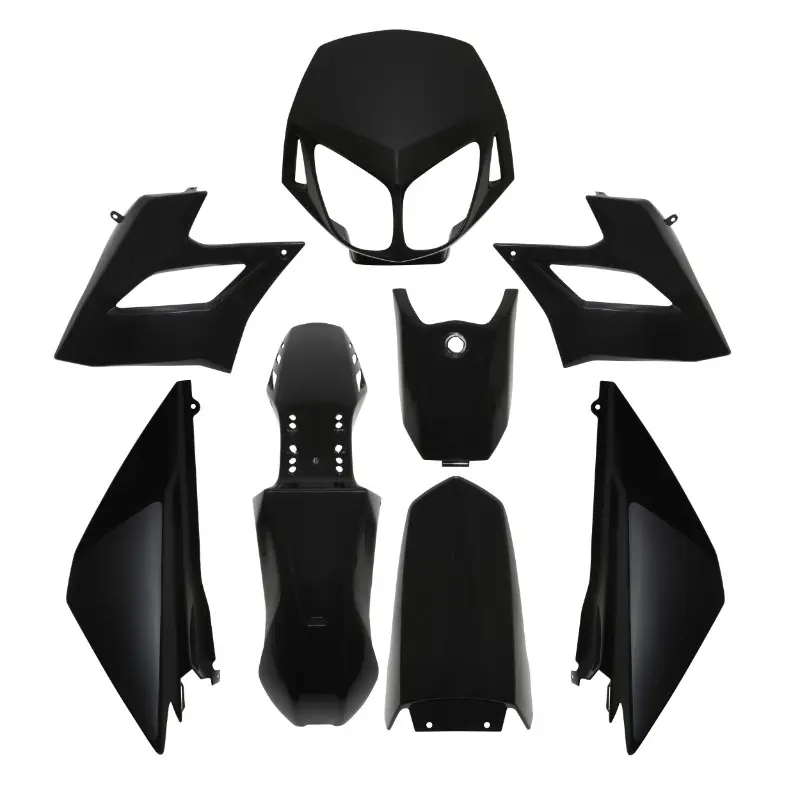 Carrosserie-carénage 50 à boîte adaptable Derbi 50 Senda DRD Racing 2004-2010 noir brillant kit 8 pièces P2R