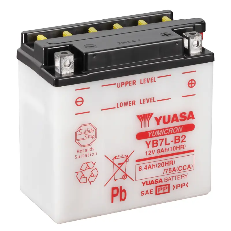 Yuasa YB7L-B2 Yumicron konventionelle wartbare Batterie 12V 8 Ah (LxBxH 135x75x133mm) — Ansicht 7