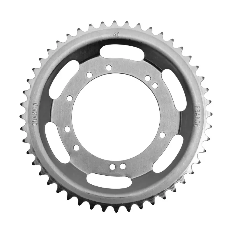 Couronne cyclo adaptable Peugeot 103 roue bâtons acier 48 DTS alésage 94 mm 10 trous
