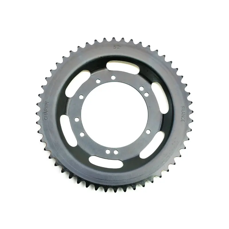 Couronne cyclo adaptable Peugeot 103 roue à bâtons acier 52 DTS alésage 94 mm 10 trous Sélection P2R