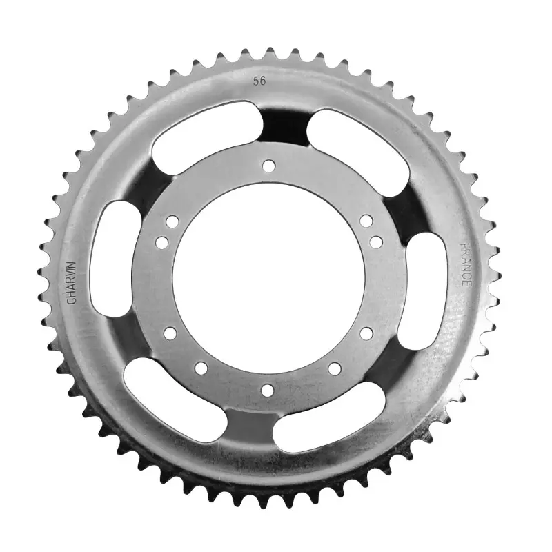 Couronne cyclo adaptable Peugeot 103 roue alu Grimeca 56 DTS alésage 98 mm 10 trous argent