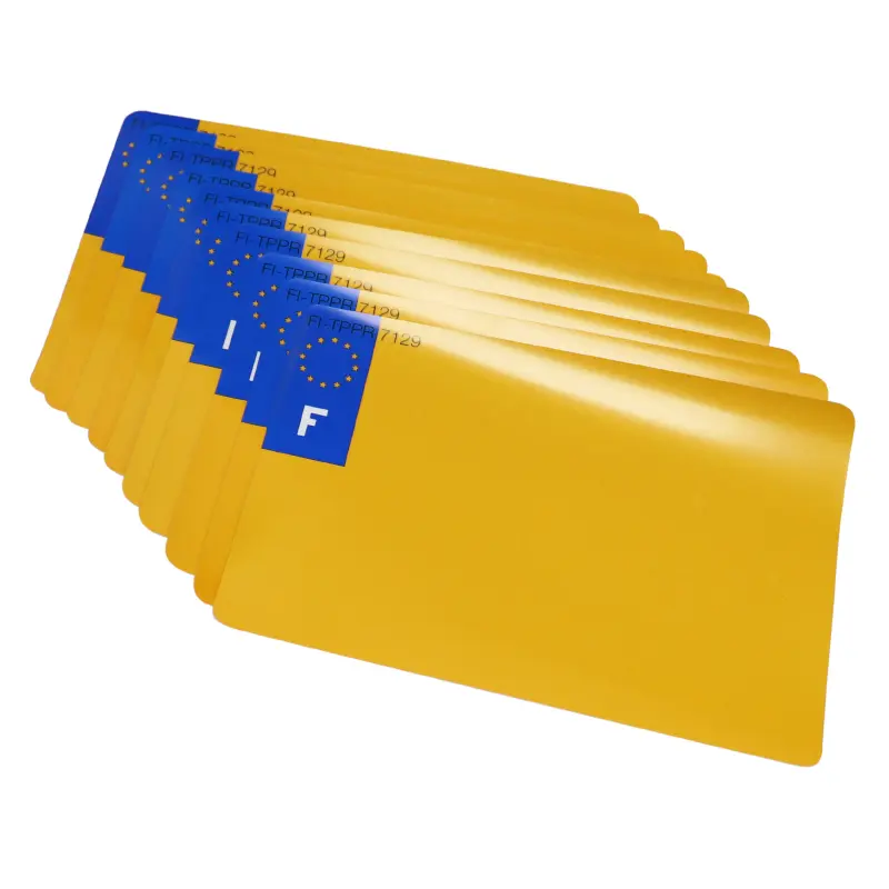 Bande plaque moto Top'Plaq jaune personnalisable 210 x 145 avec euro lot de 10