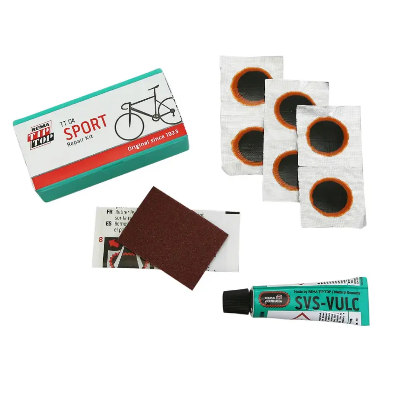 Kit réparation chambre à air Tip Top TT04 Sport boîte 6 patchs F0 15 mm + colle 3 g + papier poncé