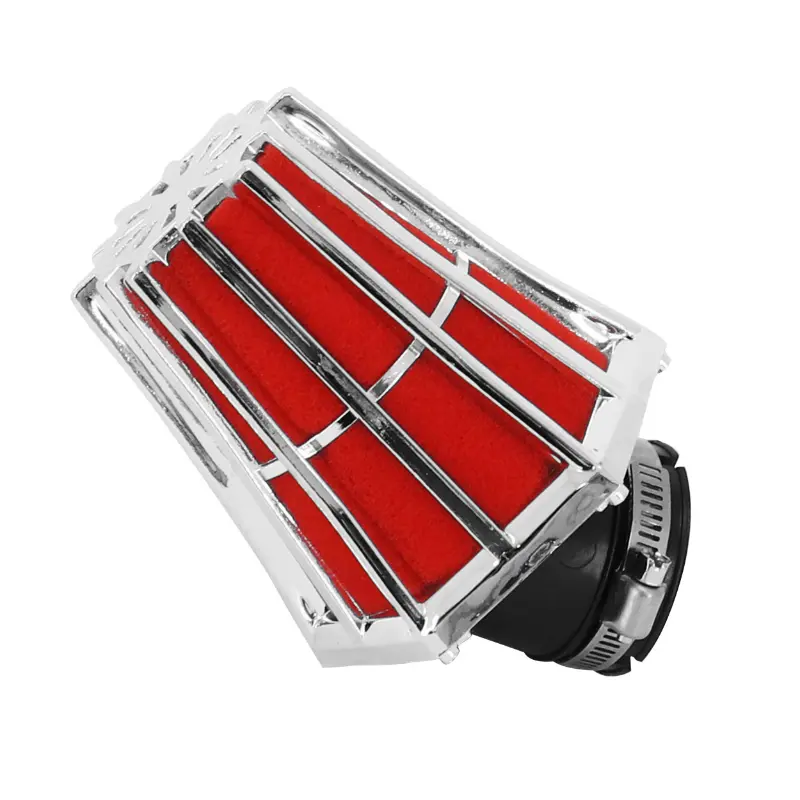 Luftfilter Replay sechseckig chrom Schaumstoff rot Anschluss Bogen 45° Durchm. 35-28