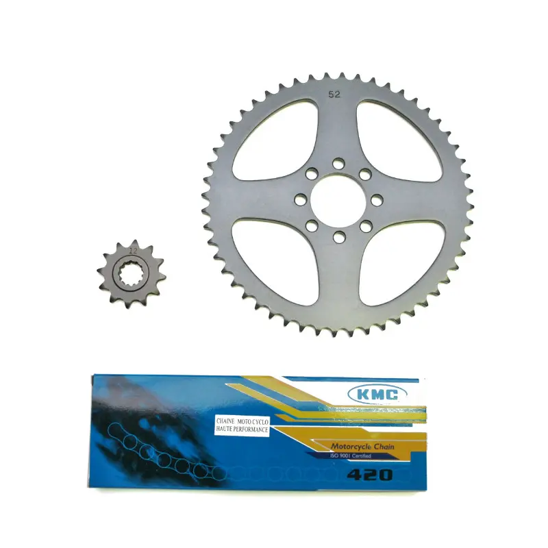 Kit chaine adaptable MBK 50 x-limit 1997+2001-yamaha 50 DTR 1997+2001 420 12X52 (alesage 44MM) (demultiplication origine) -P2R