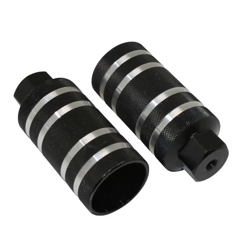 Repose-pied BMX aluminium P2R diamètre 50 mm noir rainures argent L110 mm filetage diamètre 9 mm (paire)