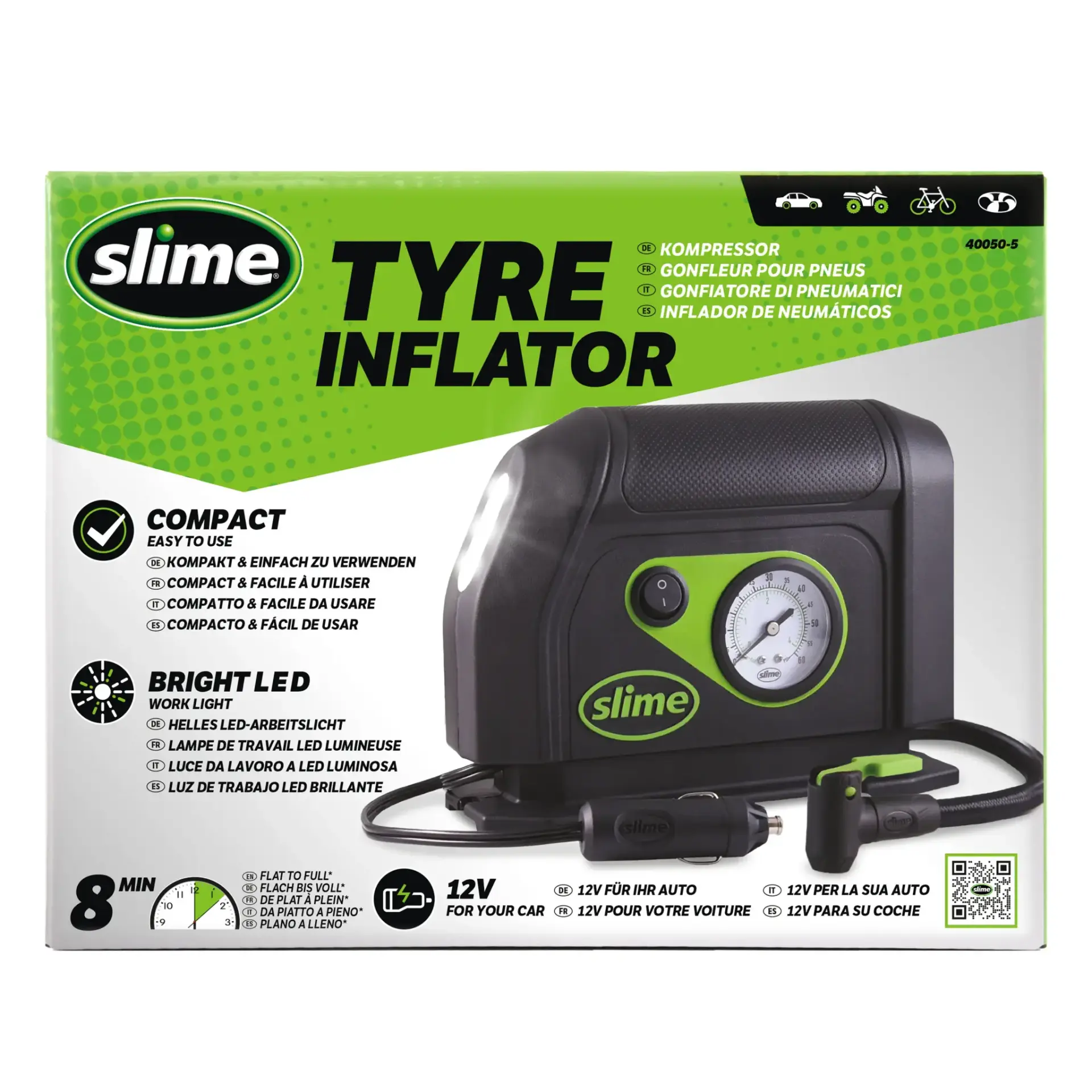 منفاخ إطارات 12V من Slime للدراجات النارية والدراجات البخارية والدراجات الهوائية — المنظر 2