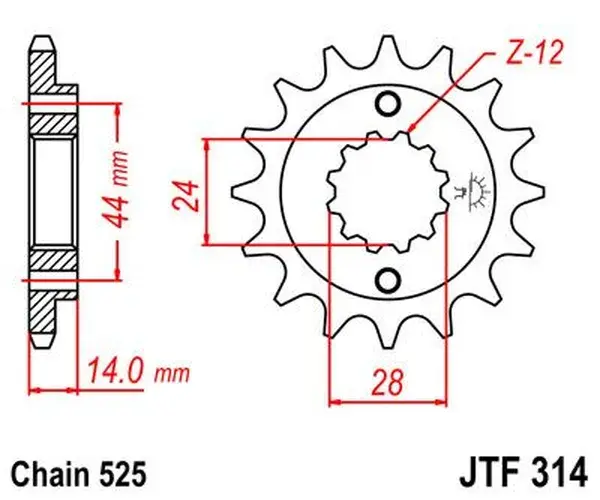 JT Sprockets 16T 525 Pitch Rubber Cushioned Sprocket inner diameter 24/28.7 — view 3