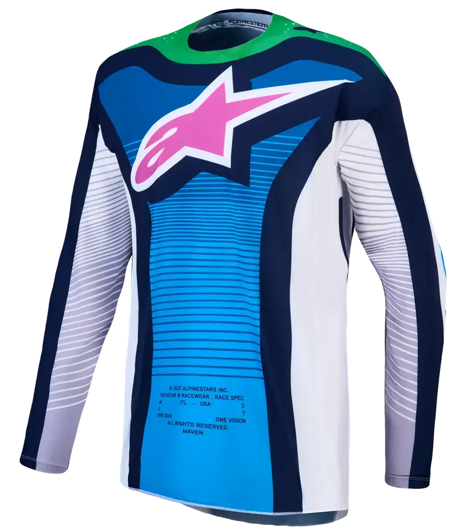 Jersey Techstar Maven Blanc/Bleu Alpinestars pour Motocross