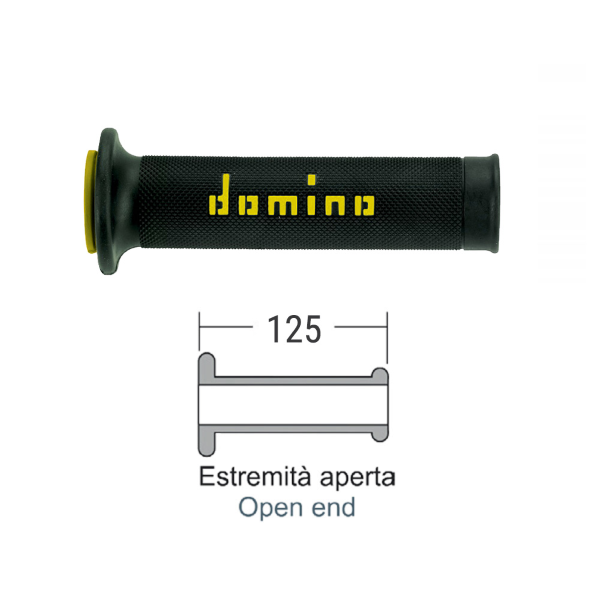 Poignée Domino Caoutchouc A010 Noir/Jaune Diamètre 22 mm Longueur 125 mm Ouvert - vue 2