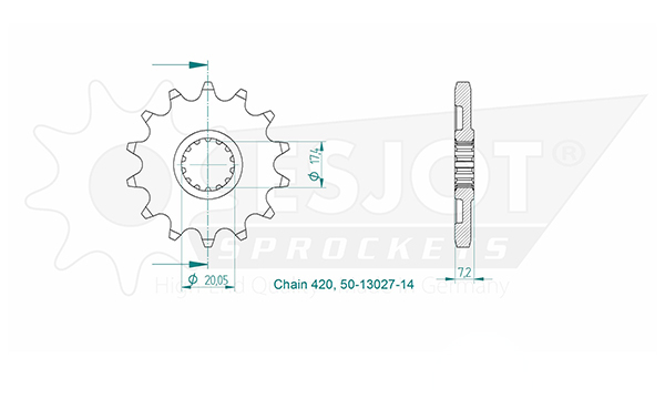 Pignon Esjot 14Z PAS 420 à denture fine diamètre intérieur 17.4/2 - vue 2