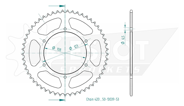 Couronne Esjot 420-1/4 53t noir RX Senda - vue 5