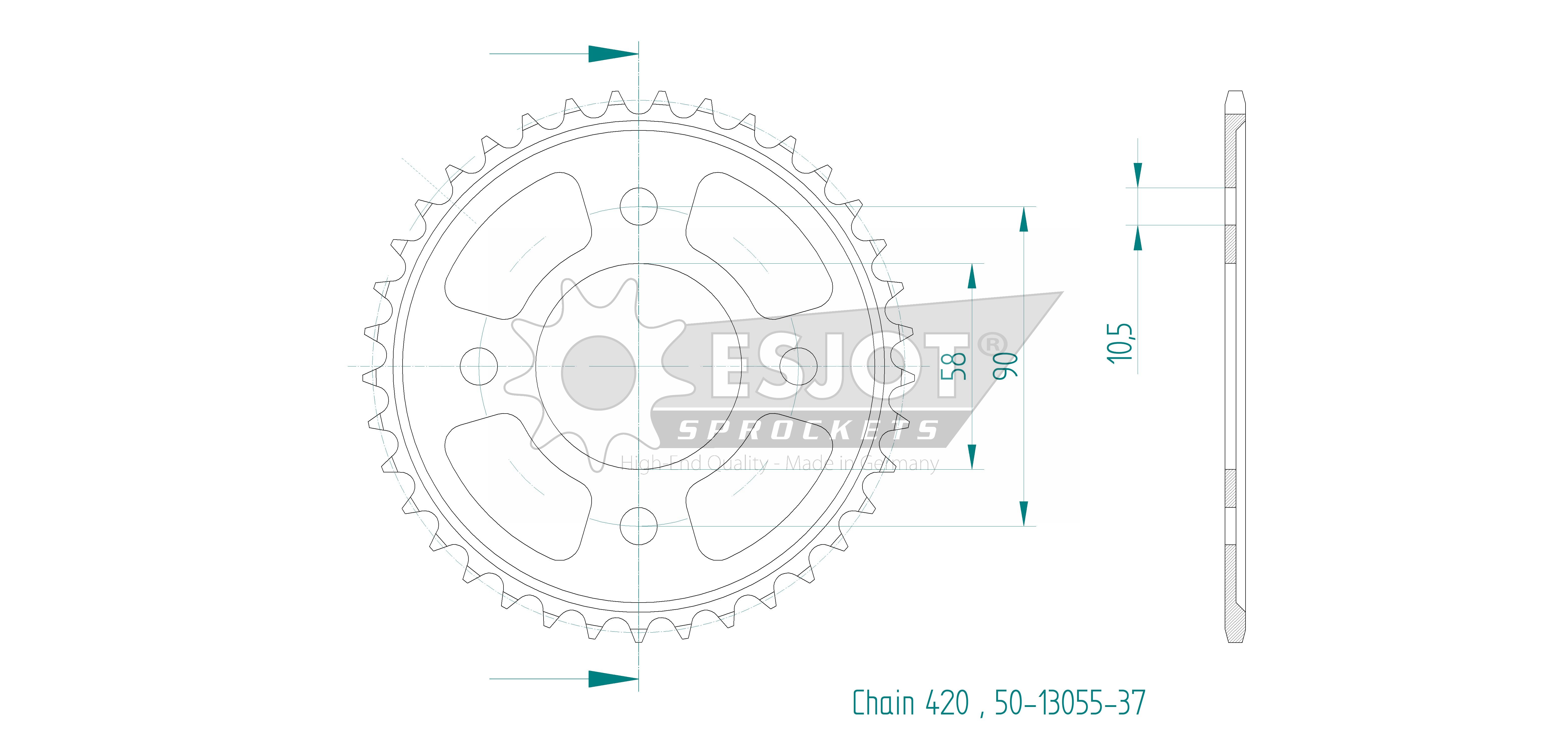 Couronne Esjot 37 dents PAS 420 Diamètre intérieur 058 Entraxe 090 - vue 2