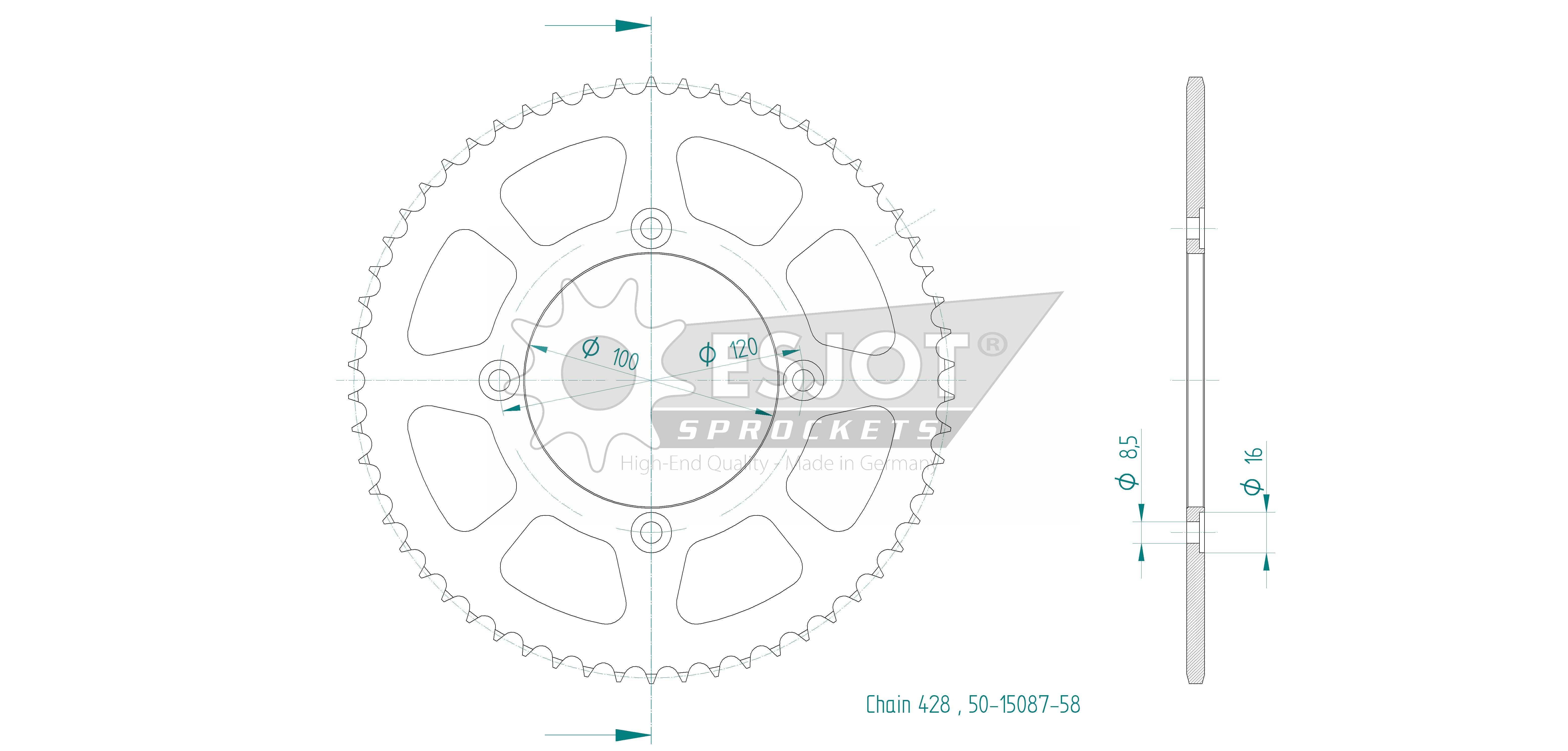Couronne Esjot 58Z PAS 428 Diamètre intérieur 100 Entraxe 120 - vue 2