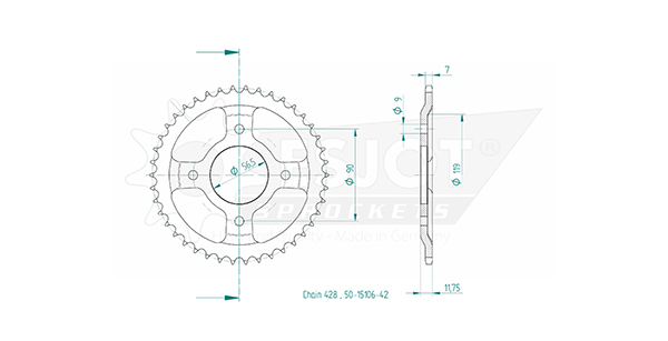 Couronne Esjot 42Z PAS 428 Diamètre Intérieur 056 Entraxe Fixation - vue 2