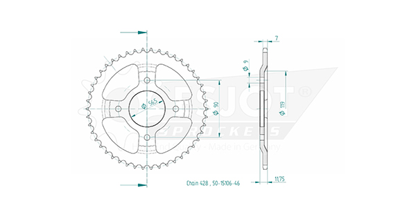Couronne Esjot 46Z PAS 428 Diamètre Intérieur 056 Entraxe Fixation - vue 2