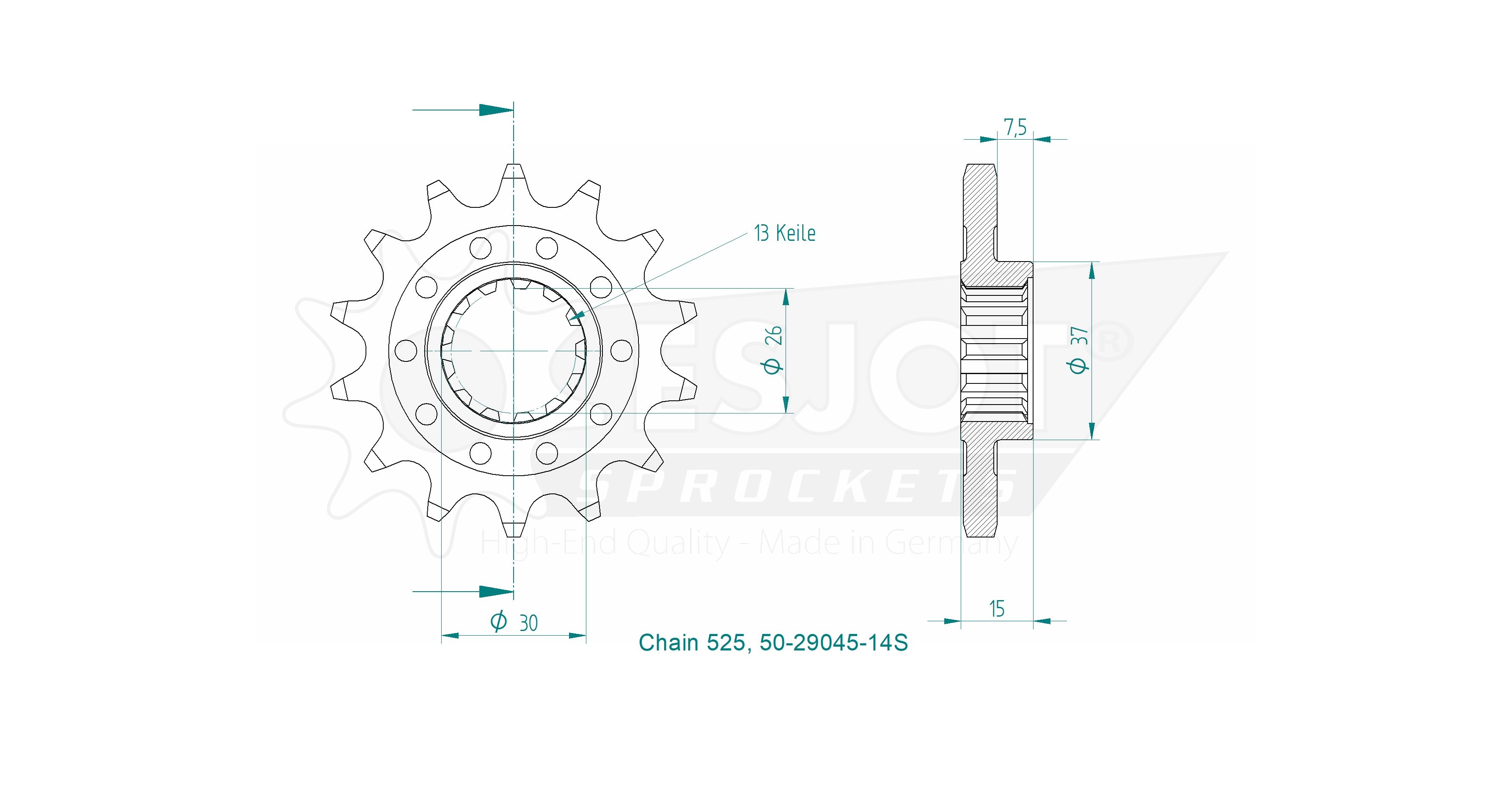 Pignon JTF404-14 SUPERSPROX 50-29045-14S - vue 2