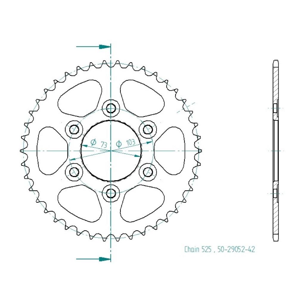 Couronne Esjot 42 dents pas 525 diamètre intérieur 073 entraxe 103 - vue 2