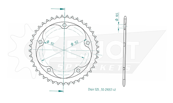 Couronne Esjot 41Z PAS 525 Diamètre Intérieur 132 Entraxe Fixation - vue 2