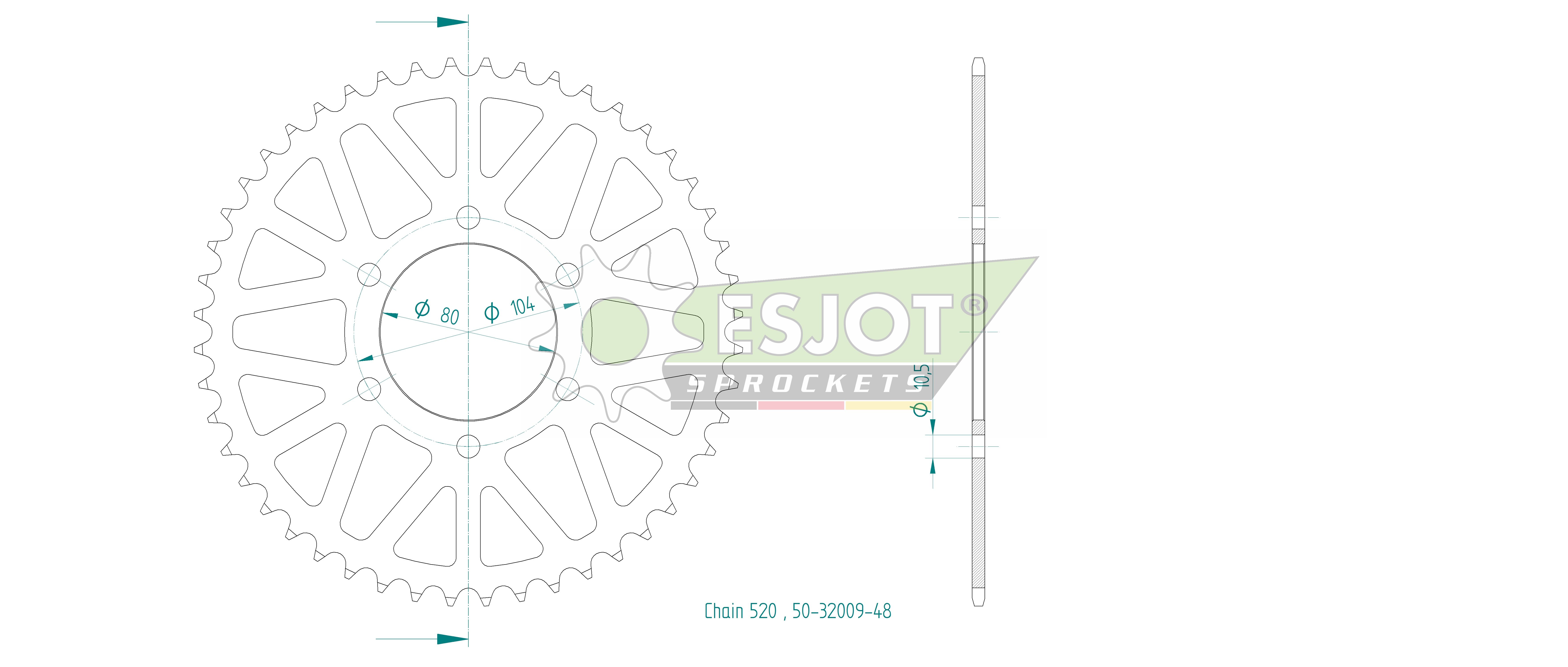 Couronne Esjot 48Z PAS 520 Diamètre intérieur 080 Entraxe 104 - vue 2