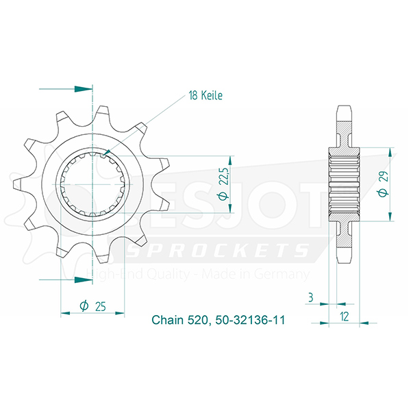 Pignon Esjot 11 dents pas 520 - vue 3