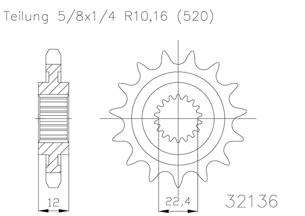 Pignon Esjot 12 dents pas 520 - vue 2