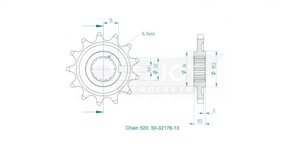 Pignon ESJOT TT Sherco 520 13 dents - vue 3