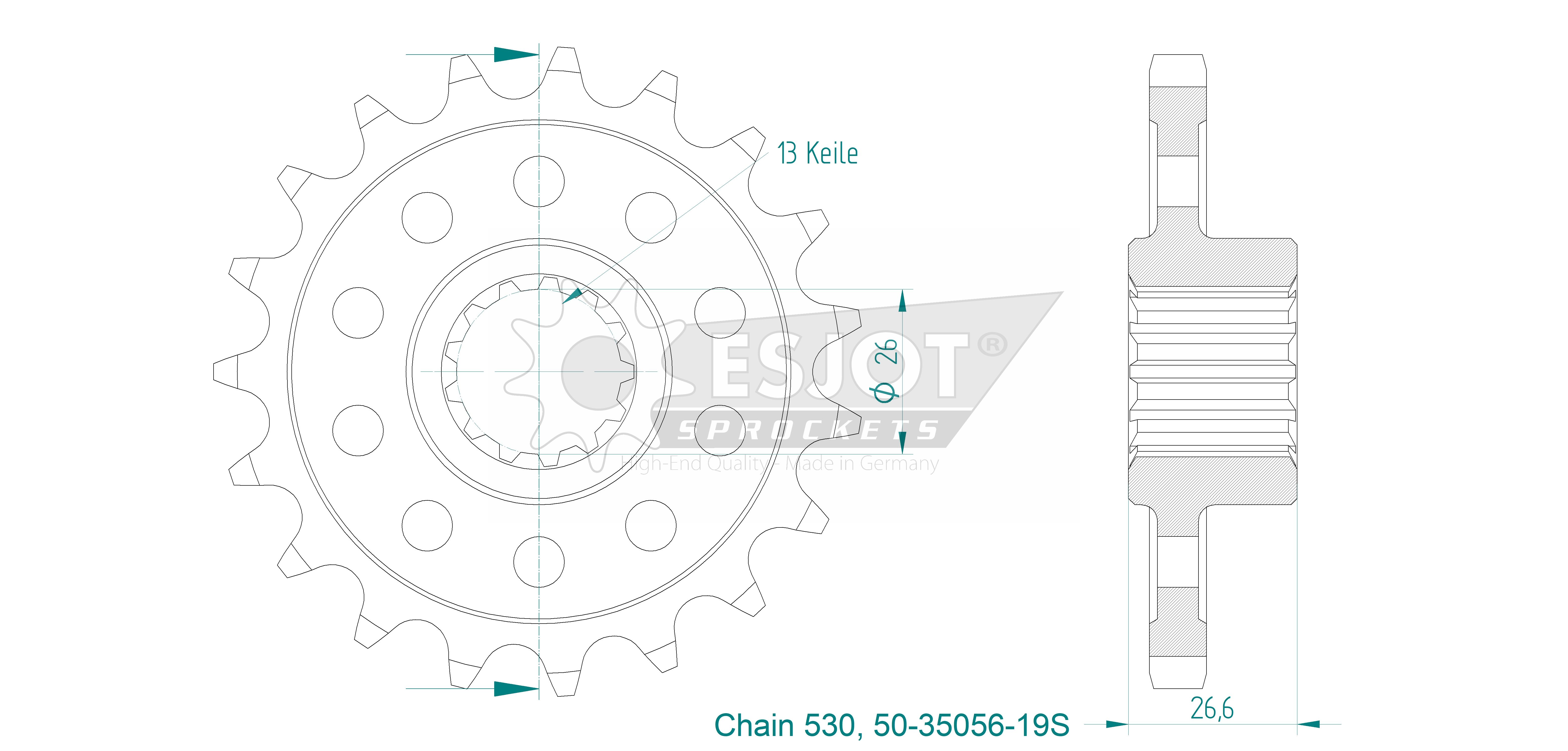 Pignon Racing Esjot 19 dents pas 530 - vue 2