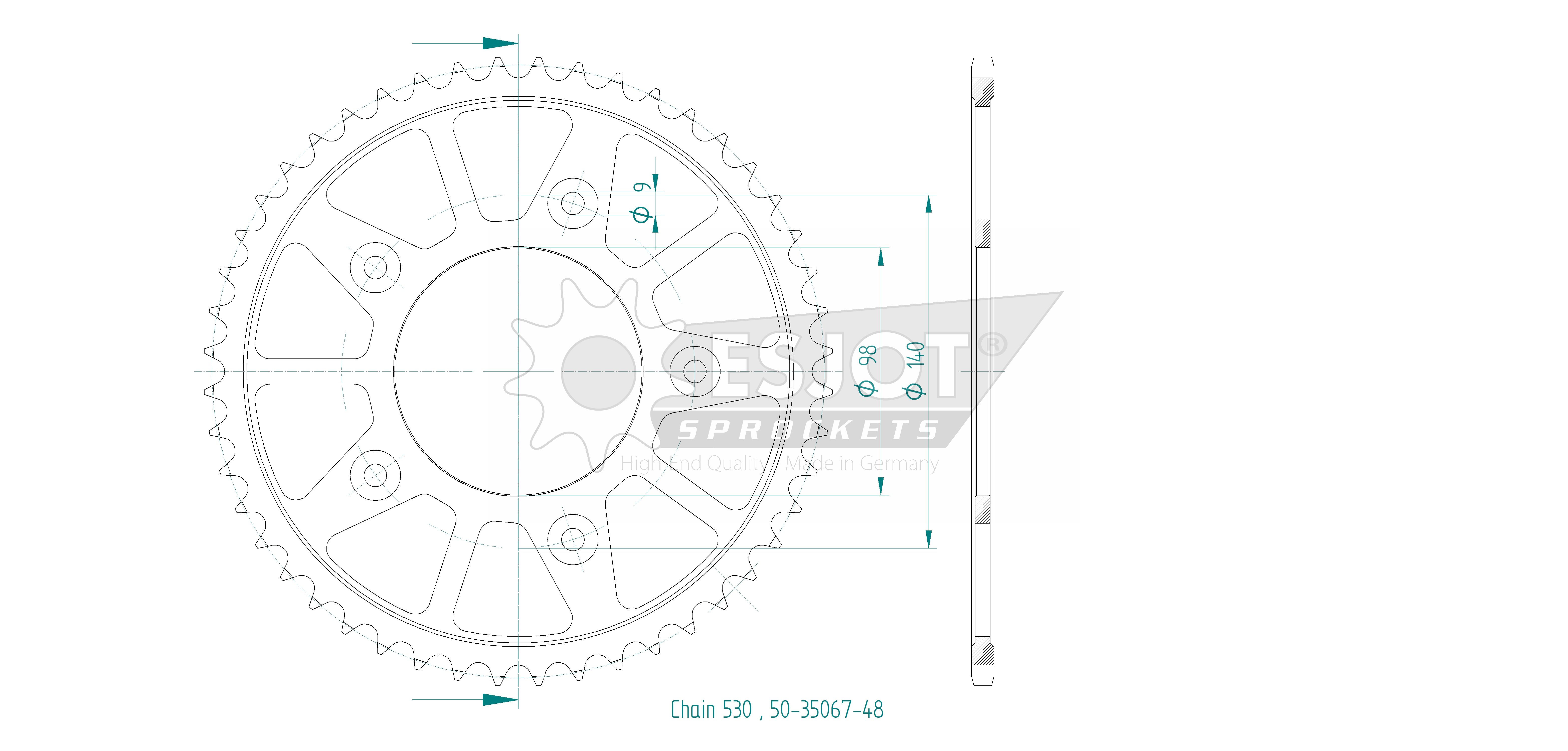 Couronne Esjot 48Z PAS 530 Diamètre intérieur 098 Entraxe 140 - vue 2